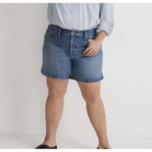 MADEWELL Plus Relaxed Mid-Length Denim Shorts Kimbrough‎ Wash Side Slit 24W NWT